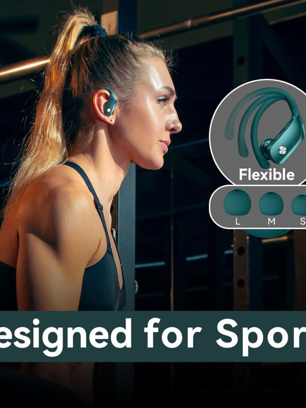 Green Wireless Earbuds Bluetooth LED Display Ear-hooks Built-in Mic Headset - Picture 6 of 6